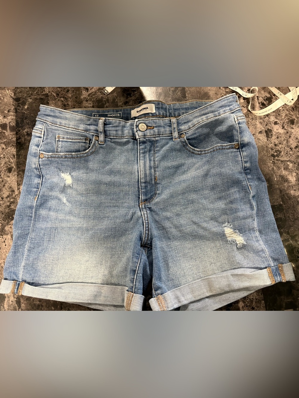 Sonoma Goods For Life Women's Distressed Denim Cuffed Shorts Size 12 Light Wash